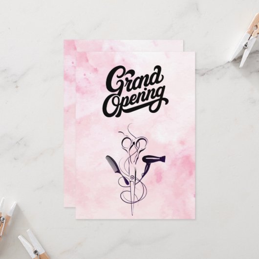 Roze Waterverf schoonheidssalon Grand Opening Kaart (Voorkant / Achterkant in situ)