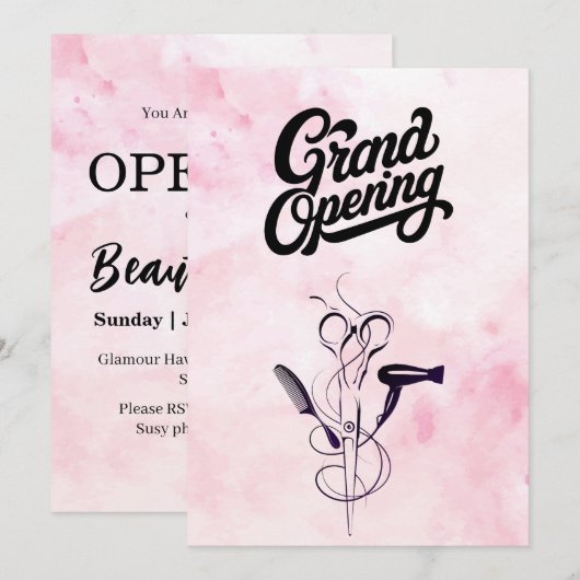 Roze Waterverf schoonheidssalon Grand Opening Kaart (Voorkant / Achterkant)