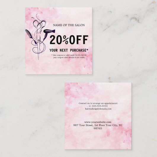 Roze Waterverf Schoonheidssalon Korting Kaart (Voorkant / Achterkant)