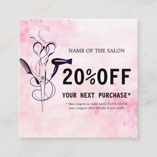 Roze Waterverf Schoonheidssalon Korting Kaart (Voorkant)
