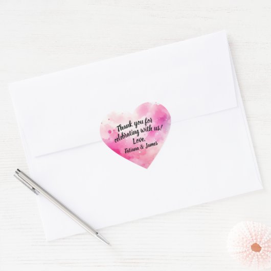 Roze Waterverf script Dank u Hart Sticker (Envelop)