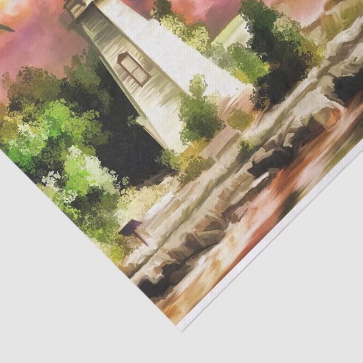 Roze Waterverf Seagulls Sunset Lighthouse Tissuepapier (Detail)