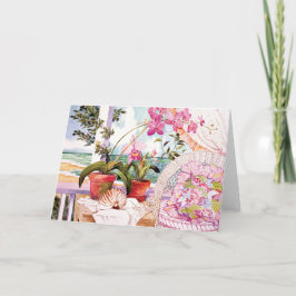  Roze Waterverf Seaside Uitzicht Note Kaart