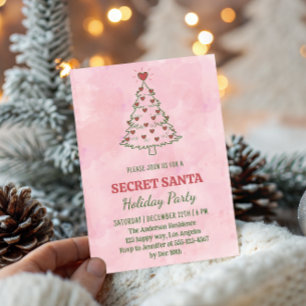 Roze Waterverf Secret Santa Vakantiefeest Kaart