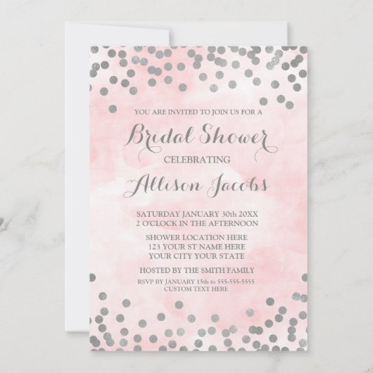 Roze Waterverf Silver Confetti Vrijgezellenfeest Kaart (Achterkant)