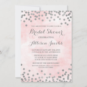 Roze Waterverf Silver Confetti Vrijgezellenfeest Kaart