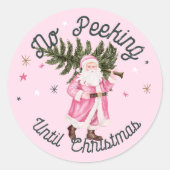  Roze Waterverf Sinterklaas Geen Peeking Ronde Sticker (Voorkant)