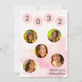 Roze Waterverf Six Photo Afstuderen Invitation Kaart (Voorkant)