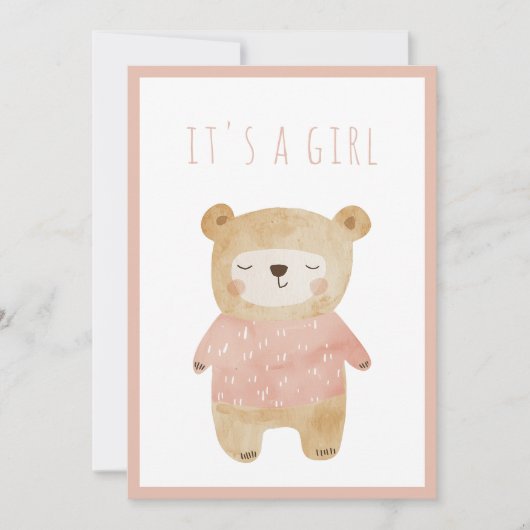 Roze Waterverf slaperige teddybeer Het is een Gir" Kaart (Voorkant)