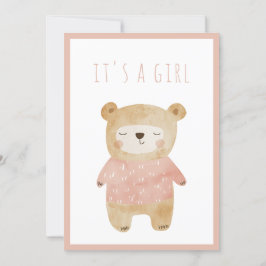 Roze Waterverf slaperige teddybeer Het is een Gir" Kaart