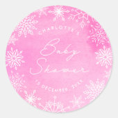 Roze Waterverf Sneeuwvlokken Baby shower Ronde Sticker (Voorkant)