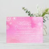 Roze Waterverf Sneeuwvlokken Eerste Verjaardagsfee Kaart (Staand voorkant)