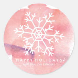 Roze Waterverf Snowflake Ronde Sticker