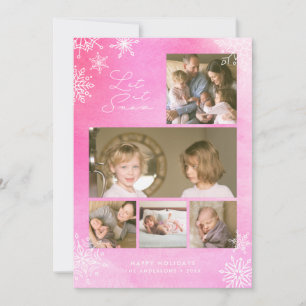 Roze Waterverf Snowflakes Laat het sneeuwfoto Feestdagenkaart