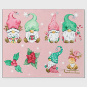 Roze Waterverf Snowy Winter Gnomes Cadeaupapier (Vlak)