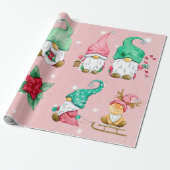 Roze Waterverf Snowy Winter Gnomes Cadeaupapier (Uitgerold)