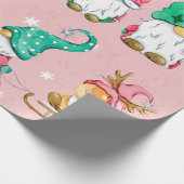 Roze Waterverf Snowy Winter Gnomes Cadeaupapier (Hoek)