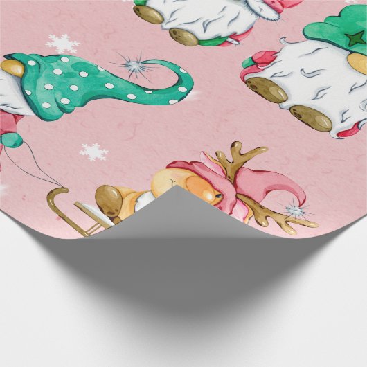 Roze Waterverf Snowy Winter Gnomes Cadeaupapier (Hoek)