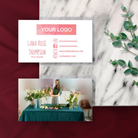 Roze Waterverf Social Media Logo & Foto Visitekaartje