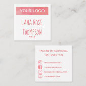 Roze Waterverf sociale media pictogrammen en uw Lo Vierkante Visitekaartje (Voorkant / Achterkant)