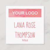 Roze Waterverf sociale media pictogrammen en uw Lo Vierkante Visitekaartje (Voorkant)