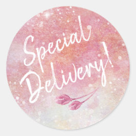 Roze Waterverf Speciale Leveringsenvelop Afdichtin Ronde Sticker