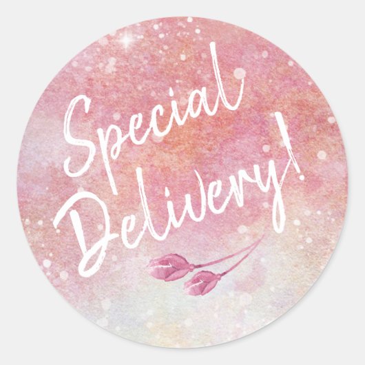 Roze Waterverf Speciale Leveringsenvelop Afdichtin Ronde Sticker (Voorkant)