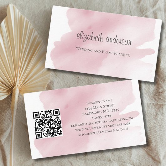 Roze waterverf spetters QR-code vrouwelijk Visitekaartje