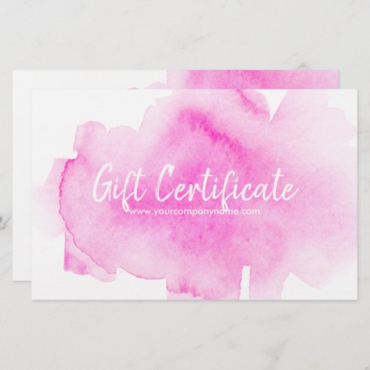 Roze Waterverf Splash Cadeaubon Briefpapier (Voorkant / Achterkant)