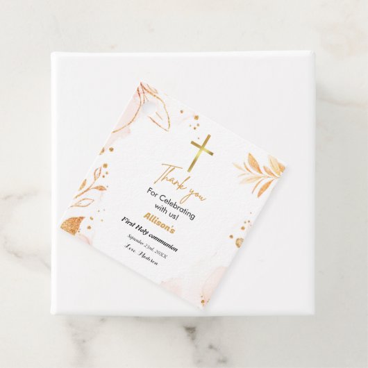 Roze waterverf splash eerste communie dank u bedankjes labels (In situ)