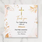 Roze waterverf splash eerste communie dank u bedankjes labels (Voorkant)