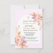 Roze waterverf splash first heilige communie kaart (Voorkant)