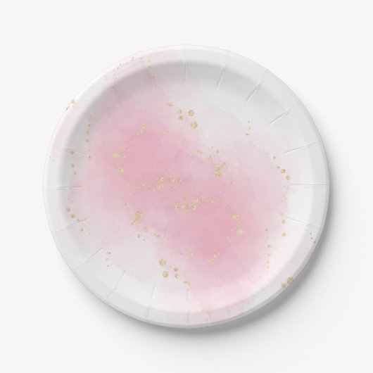 Roze Waterverf Splash Gold Sparkle Glitter Eenvoud Papieren Bordje (Voorkant)