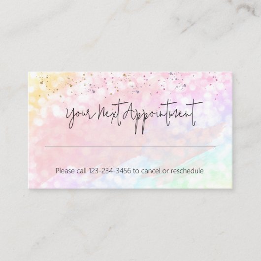 Roze Waterverf Spletters Benoeming Herinnering Visitekaartje (Voorkant)