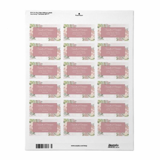Roze Waterverf Spring Floral Wedding Address Labs Etiket (Full Sheet)