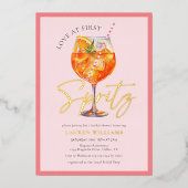 Roze Waterverf Spritz Cocktail Vrijgezellenfeest Folie Uitnodiging (Voorkant)