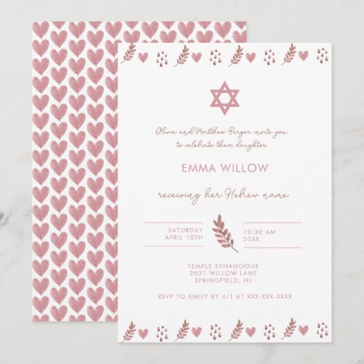 Roze Waterverf ster van David Baby Naming Invitati Kaart (Voorkant / Achterkant)