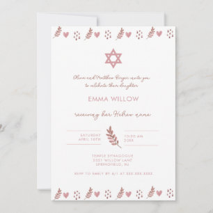 Roze Waterverf ster van David Baby Naming Invitati Kaart