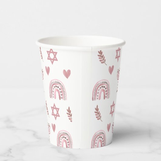 Roze Waterverf Ster van David Hanukkah Papieren Bekers (Rechts)