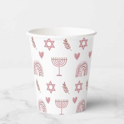 Roze Waterverf Ster van David Hanukkah Papieren Bekers (Voorkant)