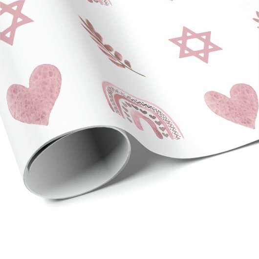 Roze Waterverf Ster van David Wrapping Paper Cadeaupapier (Rol Hoek)
