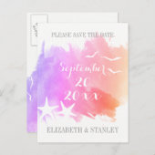 Roze waterverf, stervisbruiloft Opslaan Datum Aankondigingskaart (Voorkant / Achterkant)