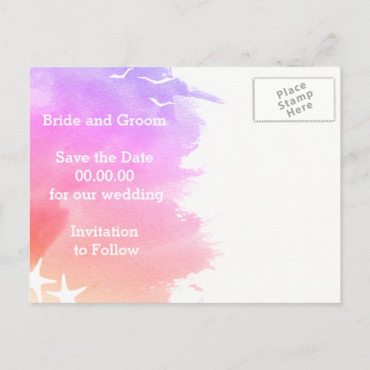Roze waterverf, stervisbruiloft Opslaan Datum Aankondigingskaart (Achterkant)