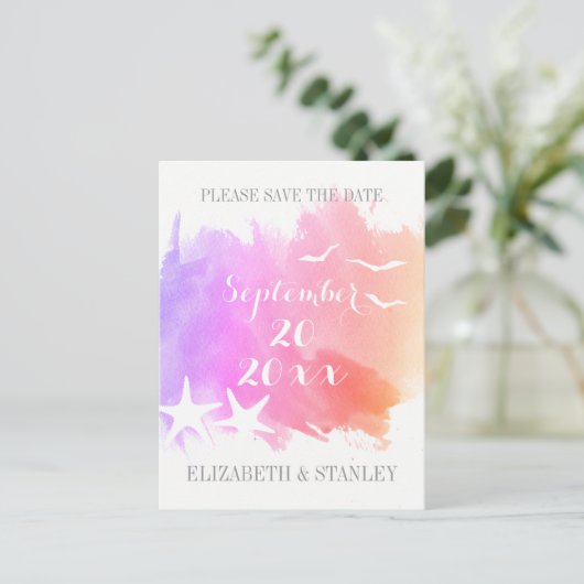 Roze waterverf, stervisbruiloft Opslaan Datum Aankondigingskaart (Staand voorkant)
