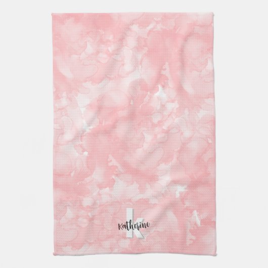 Roze Waterverf Stijlvol Monogram Theedoek (Verticaal)