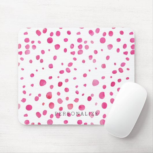 Roze Waterverf Stippen op maat Muismat (Met muis)