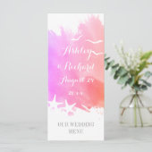 Roze waterverf, strandtrouwmenu zeester menu (Staand voorkant)