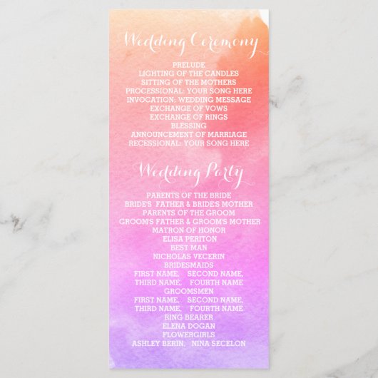 Roze waterverf, strandtrouwprogramma voor zeesterk programmakaart (Achterkant)