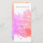 Roze waterverf, strandtrouwprogramma voor zeesterk programmakaart (Voorkant / Achterkant)