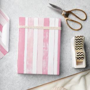 Roze Waterverf Streep Cadeaupapier
